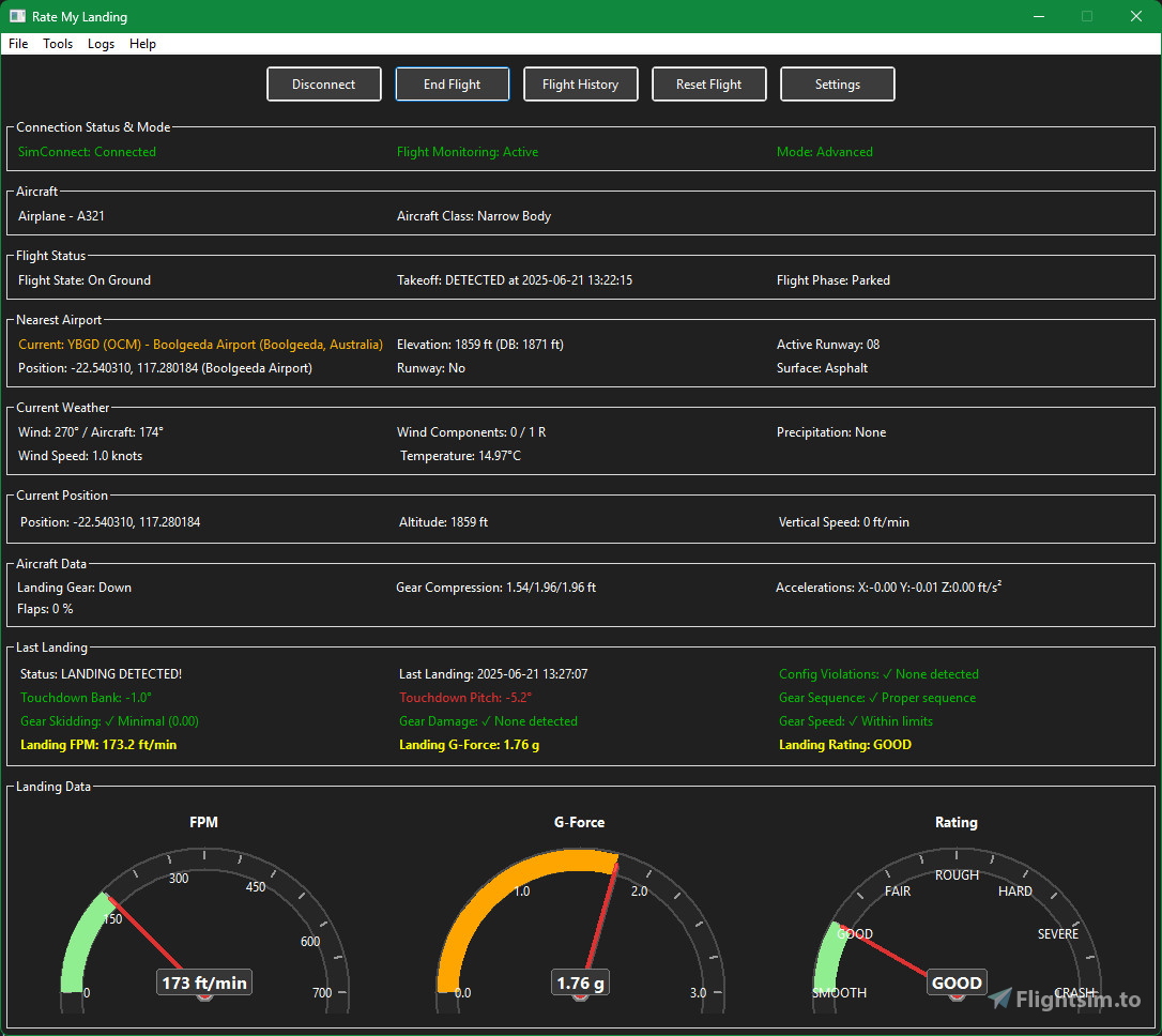 Landing analysis interface